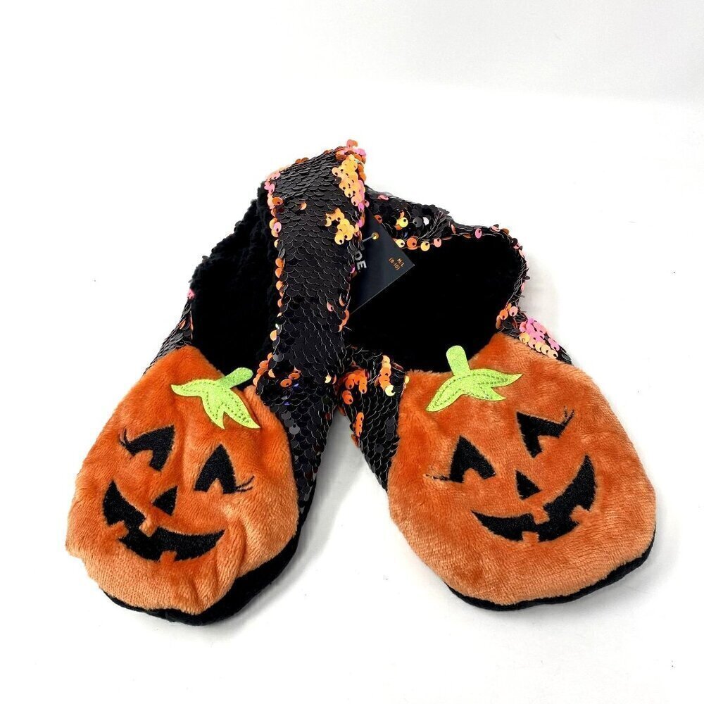 Target Pumpkin Flip Sequin Pull-On Halloween Slipper Socks Grippers Hyde & EEK!